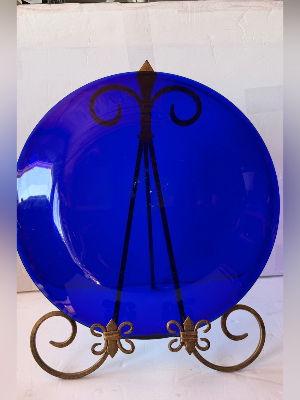 vintage cobalt blue glass Appetizer / dessert plater 12 1/2”